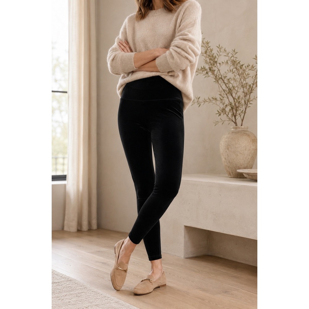 SPANX Velvet Leggings Black High Rise Shaping Ankle Pull On Holiday XS